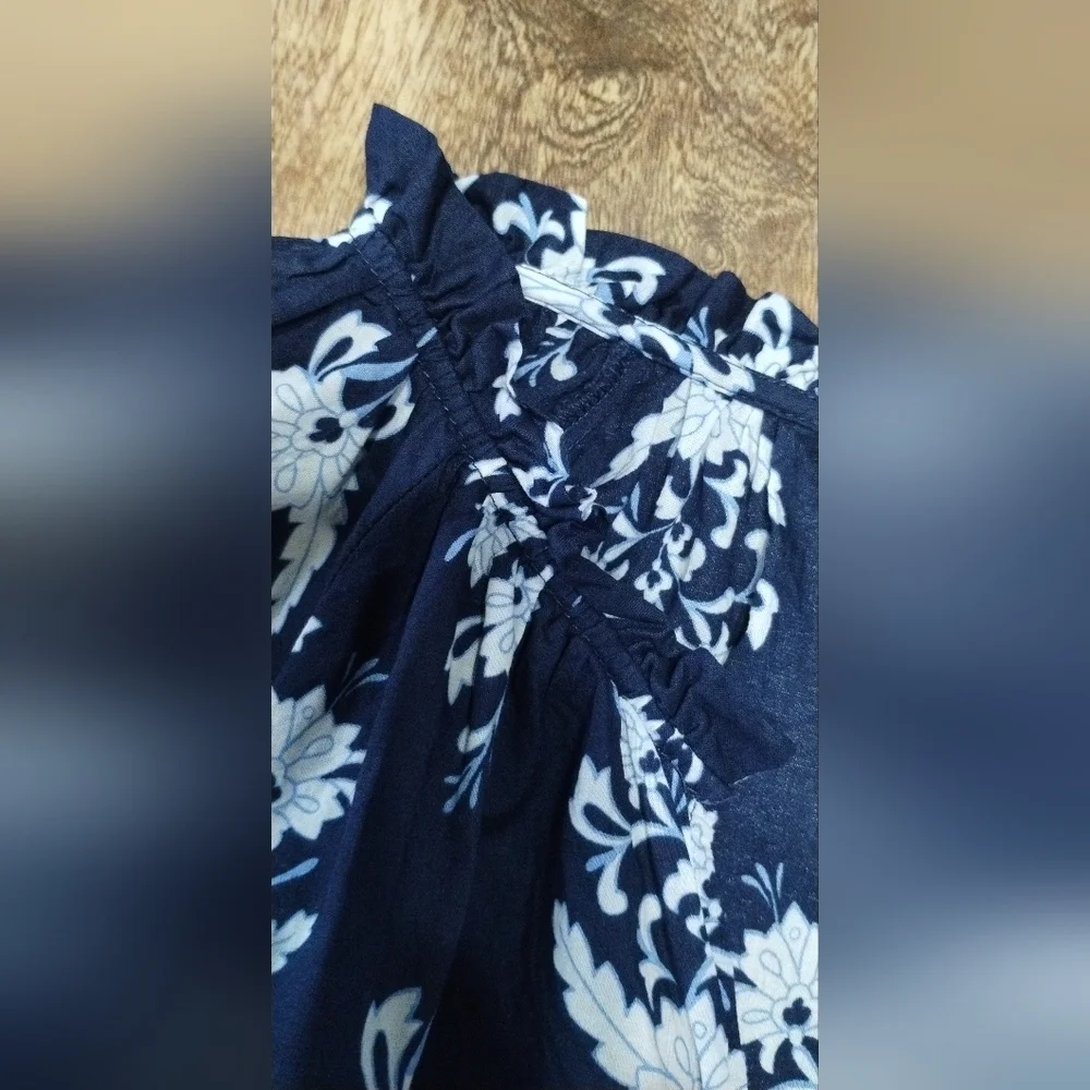J.Crew Floral Navy Blue Women's Top Size (S)